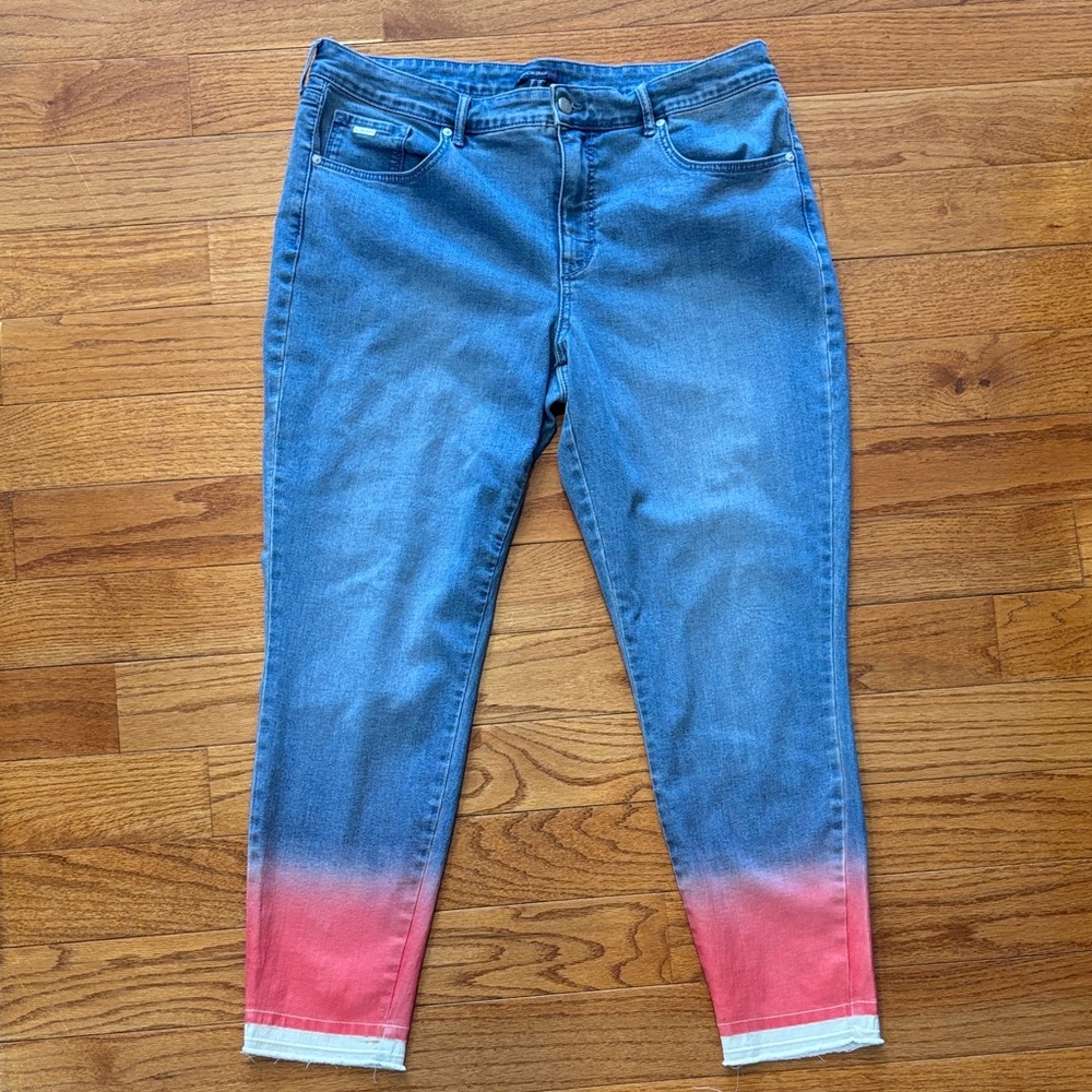 Isaac Mizrahi Live! TRUE DENIM Dip-Dye Ombre Ankle Jeans - Light Pink size 14